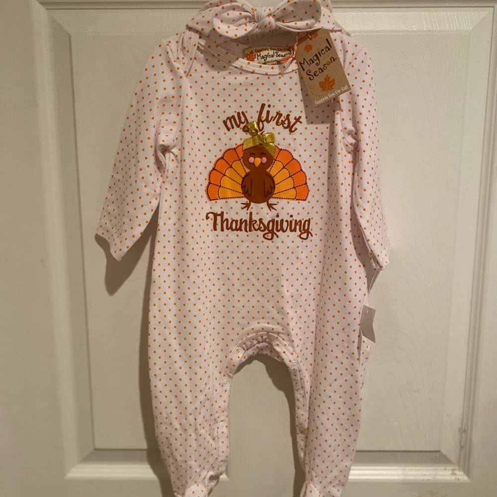 My First Thanksgiving Outfit 6-9 months, 2 Pieces, Fall Outfit & Headband Set
